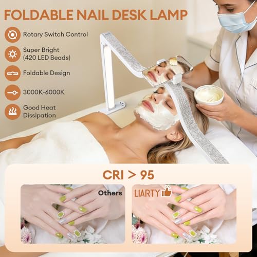 Arch Half Moon Light - Nail Lamp for Desk Foldable Nail Tech Light | Professional 34 inch 420 LED Beads Adjustable Brightness 3 Color Temperature for Manicure Crafting (White) - color: White