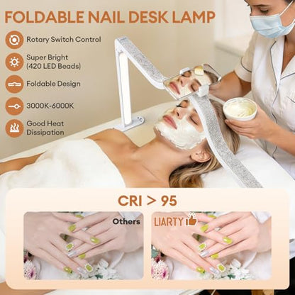Arch Half Moon Light - Nail Lamp for Desk Foldable Nail Tech Light | Professional 34 inch 420 LED Beads Adjustable Brightness 3 Color Temperature for Manicure Crafting (White) - color: White