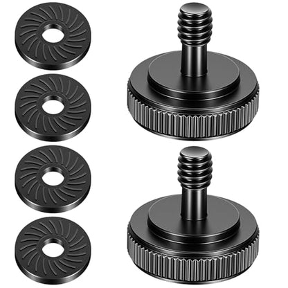 2 Pack Thumb Screw Camera Quick Release Adapter, 1/4" Female to Male Thumbscrew with Rubber Pads, L Bracket Mount Screws for Tripod Camera Plate, with 4 Anti-Slip Rubber Washers for Stability (Black)