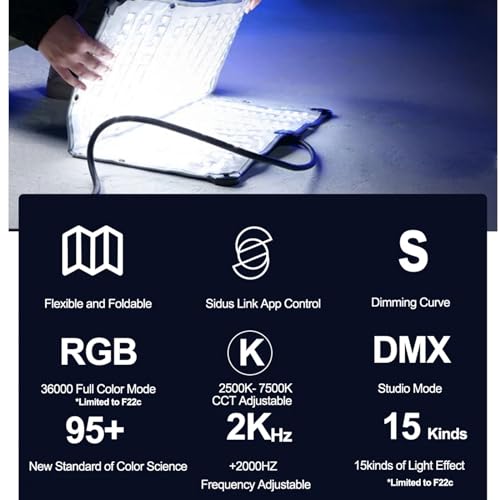 Aputure Amaran F22C RGBWW Flexible Led Video Light 2500K~7500K,200W Output LED Panel Light,15 Lighting FX with Honeycomb Grid Soft Box,Support App Control for Photo Studio Photography Lighting