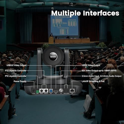AI Auto Tracking PTZ Camera 3G-SDI/USB3.0/HDMI/LAN IP PoE Live Streaming 20X Optical and 8X Digital Zoom Camera 1080P 60FPS for Church Services Worship Education Events vMix OBS YouTube - color: pitch black