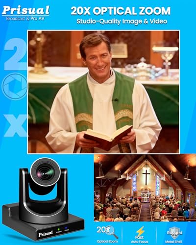 Prisual NDI PTZ Camera System Gen 5, NDI 6 & NDI HX3 Certified, 20X Optical Zoom, AI Auto Tracking, PoE HDMI SDI Bundle PTZ for Church Worship, PTZ Controller, (NDI PTZ Bundle TEM-20N PROx2+TEM-JOY1) - color: Steel Gray