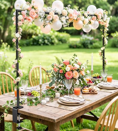 MEILIDY Over The Table Rod Stand with Clamps for Balloon Backdrop, Black | Adjustable 33.5-106 Inch Length 36.6-48 Inch Height, Fits for Party Wedding Birthday Anniversary - color: Black