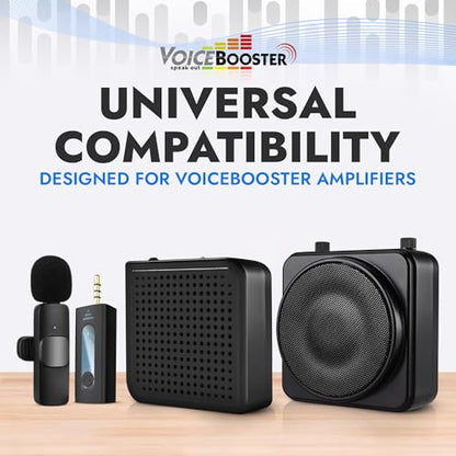 Voicebooster K35 Pro Wireless Lavalier Microphone, Plug & Play Clip on Lapel Mic - 3.5mm Plug for iPhone, Android, Voice Amplifier - Noise Cancelling Mini Microphone for Podcast, Interview & Vlogging