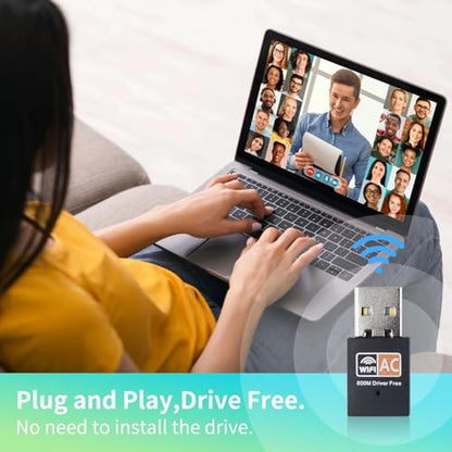 USB WiFi Adapter, AC600 2.4G/5G Dual Band Wireless WiFi Adapter for Desktop PC, Linccras Mini WiFi Dongle for Windows XP/7/8/10, Mac 10.9-10.313