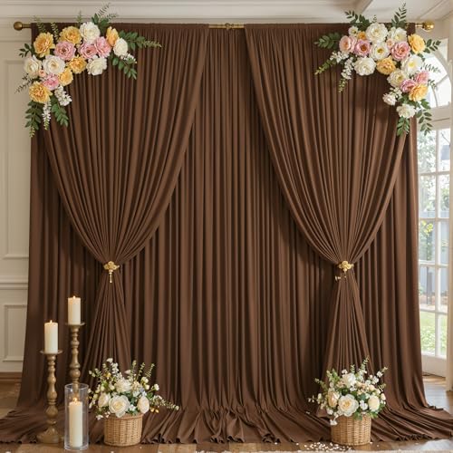 20x12 FT Brown Backdrop Curtain for Parties Wrinkle Free Photo Backdrop Curtains Polyester Wedding Back Drop Cloth Drapery for Birthday Photography Portraits Pet Photoshoot Prom Decoration - color: Brown, size: 5'(W) x 12'(H), 4 panels