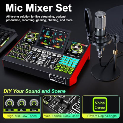 neculogy G10 Podcast Equipment Bundled with Audio Mixer Integrated Podcast Production Studio, Equipped with P15 Microphone, Used for Live Streaming, Podcast Recording PC,YouTube Recording