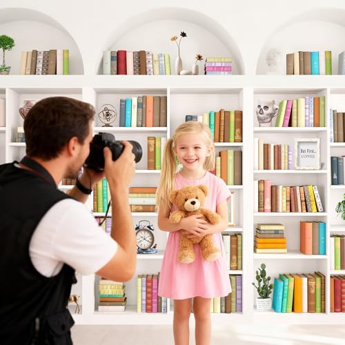 White Library Bookshelf Photo Backdrop, Modern Theme, 7x5FT | Zoom Background for Home Office, Vinyl, for Video Conference, Recording, Book Party Decor