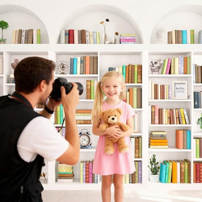 White Library Bookshelf Photo Backdrop, Modern Theme, 7x5FT | Zoom Background for Home Office, Vinyl, for Video Conference, Recording, Book Party Decor