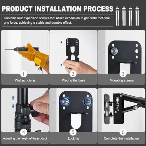 LOMTAP Ring Light Wall Mount Adjustable 45.7" Boom Arm Stand for Photography Lighting Studio, Camera Triangle Wall Mount, Sturdy Alloy Support for Salon, Tatto Light, Barber Shop, Strobe