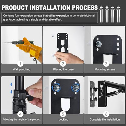 LOMTAP Ring Light Wall Mount Adjustable 45.7" Boom Arm Stand for Photography Lighting Studio, Camera Triangle Wall Mount, Sturdy Alloy Support for Salon, Tatto Light, Barber Shop, Strobe