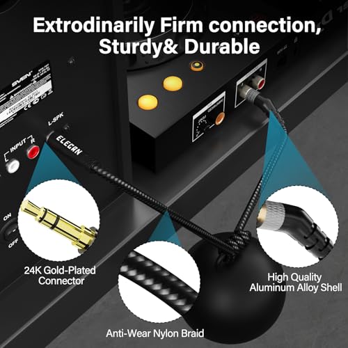 Elecan 135 Degree 1/8 Inch 3.5 MM AUX Cable Headphone Cord Wire 2 Ft/2 Pack, Angled Hi-Fi Sound Thin&Slim Braided TRS Stereo Audio Beats Cable for Car,Home Stereos, Speaker,Phones - size: 2FT-2PK, style: 135 Degree Angled to Straight