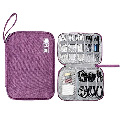CILLA Travel Cord Organizer Case, Portable Waterproof Storage Bag for Charger, Cord, USB, Power Bank, Earphone, SD Card, Travel Essentials - color: single-purple