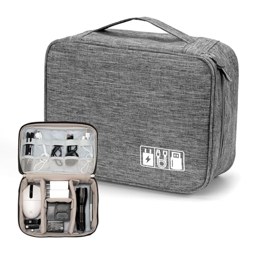 Cable Organizer bag for women or men,Electronic Accessories Carry Case Portable Waterproof Double Layers All-in-One Storage Bag for Cord, Charger, Phone, Earphone (Grey) - color: Grey
