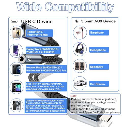 USB C to Headphone Jack Adapter and Charger,2 in 1 USB C to 3.5mm Audio Adapter with PD 60W Fast Charging Dongle Cable Cord for iPhone16/15 Pro Max,Samsung GalaxyS25-S21,Google Pixel8/7,iPad Pro - style: 2 in 1 Adapter and Charger