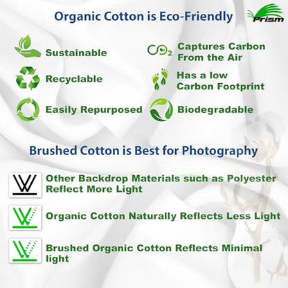 Prism 100% Cotton Extra Thick Professional Photography Backdrop 9x11 ft White, Brushed for Low Light Reflectance & Bleed Through, Sustainable Organic Cotton Muslin with No Microplastic Shedding - color: White 9x11ft