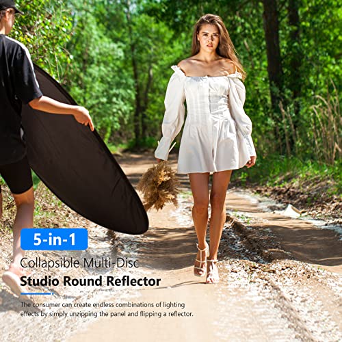 NEEWER 40"x60"/100x150cm Light Reflectors for Photography, Portable 5 in 1 Collapsible Multi Disc with Bag - Translucent, Silver, Gold, Black, White Diffuser for Studio and Outdoor Lighting - size: 40" x 60"