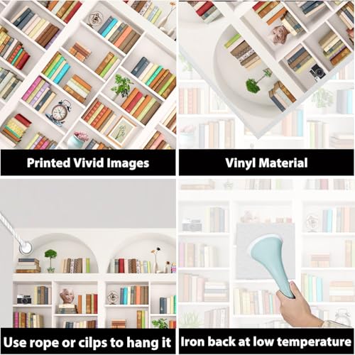 White Library Bookshelf Photo Backdrop, Modern Theme, 7x5FT | Zoom Background for Home Office, Vinyl, for Video Conference, Recording, Book Party Decor