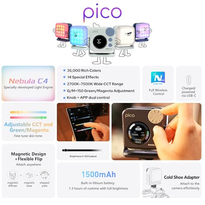 Nanlite Pico Portable LED Fill Light – Full Color RGB, Snap-On Attachment for Phone/Camera Photography, Live Streaming, Video Content Creation (Midnight Blue) - color: Midnight Blue