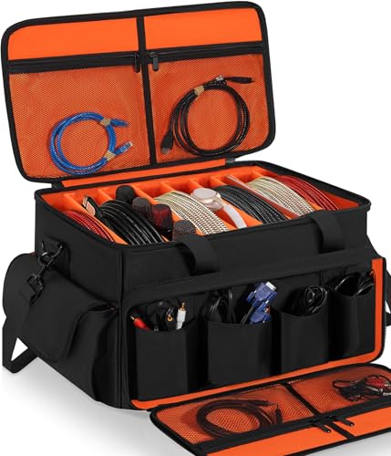 IBVIVIC Large DJ Cable File Bag, Travel Gig Bag With Adjustable Dividers Dj Cable Gig Bag for Cables, Cords, DJ Gear, Musicians Accessories, 20 inch - color: Orange Black, size: 20L x 11.8W x 11.8H inch