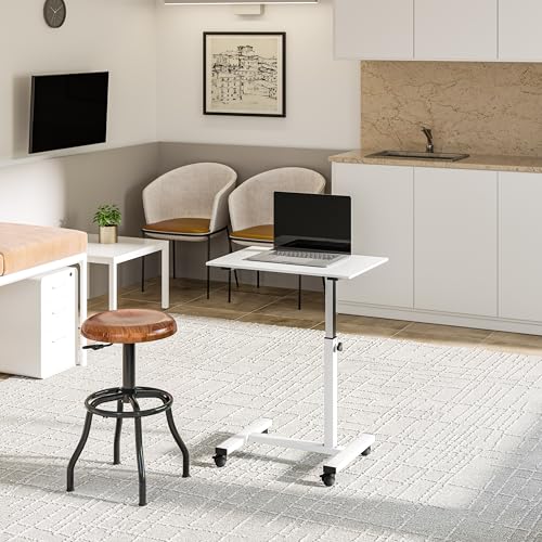 Seville Classics Solid-Top Height Adjustable Mobile Laptop Computer Desk Cart Ergonomic Home Office Stand Rolling Table, Overbed (23.6"), White - color: White, size: Overbed Sit Stand (24")