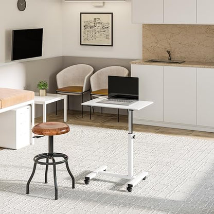 Seville Classics Solid-Top Height Adjustable Mobile Laptop Computer Desk Cart Ergonomic Home Office Stand Rolling Table, Overbed (23.6"), White - color: White, size: Overbed Sit Stand (24")
