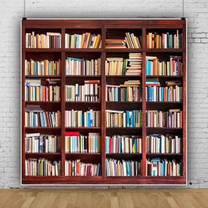 AOFOTO 5x5ft Bookshelf Backdrop Bookcase Photography Background Books Office Library for Video Recording Kid Boy Girl Child Artistic Portrait Photo Shoot Studio Props Video Drop Vinyl Wallpaper - size: 5x5ft