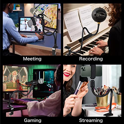 Desktop Mic Stand 13" Flexible Gooseneck Microphone Stand Desk Universal Microphone/Phone Stand Holder with Heavy Duty Desk Clamp, Mic Clip, 3/8" to 5/8" Screw Adapter for Universal Mic - size: 13INCHS