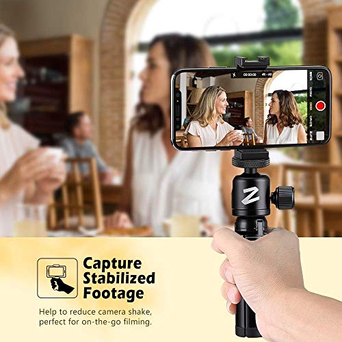 Zeadio Metal Mini Tripod + Ball Head Mount, with 1/4 Inch Screw Desktop Tabletop Stand Tripod, Fits for Smooth 4, Osmo Mobile, Vimble 2, Gimbal Handle Grip Stabilizer and All Cameras