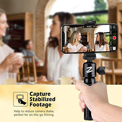 Zeadio Metal Mini Tripod + Ball Head Mount, with 1/4 Inch Screw Desktop Tabletop Stand Tripod, Fits for Smooth 4, Osmo Mobile, Vimble 2, Gimbal Handle Grip Stabilizer and All Cameras