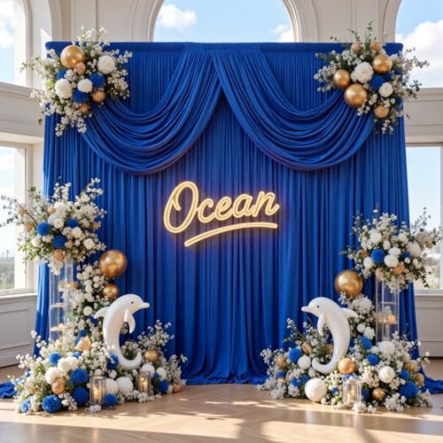 10x10ft Wrinkle Free Royal Blue Backdrop Curtain for Parties, Soft Wedding Blue Curtain Backdrop, Polyester Photo Backdrop Drapes for Birthday Party Baby Shower Photography Background - color: Royal Blue, size: W5' x H10'(2 panels)