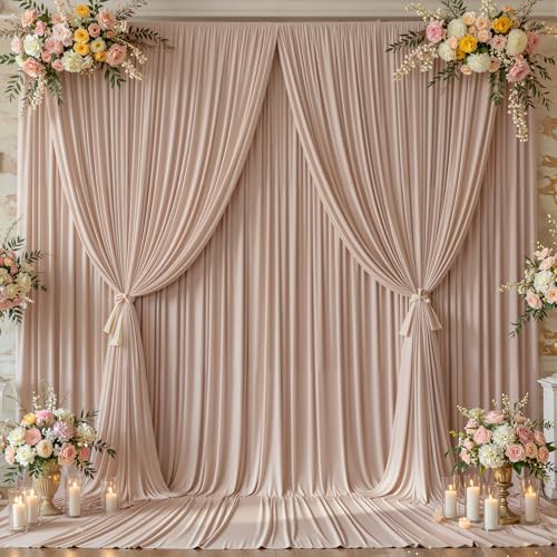 20x12 FT Nude Rose Backdrop Curtain for Parties Wrinkle Free Photo Backdrop Curtains Polyester Wedding Back Drop Cloth Background for Birthday Photography Portraits Pet Photoshoot Prom Decoration - color: Nude, size: 5'(W) x 12'(H), 4 panels
