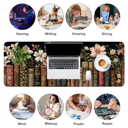 Mouse Pad, Large Anti-Slip with Stitched Edges Desk Mat Desktop Laptop Computer Desk Keyboard Mat,Table Protector Blotter Mat (Book, 31.5" x 11.8") - color: Book, size: 31.5" x 11.8"