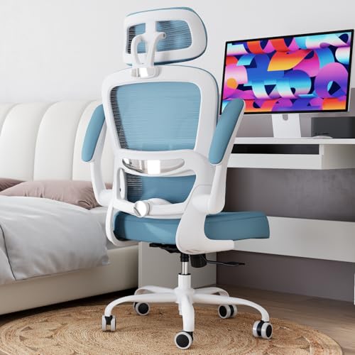 TRALT Office Chair Ergonomic Desk Chair, 330 LBS Home Mesh Office Desk Chairs with Wheels, Comfortable Gaming Chairs (1, Sky Blue) - color: Sky Blue