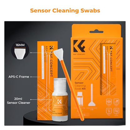 K&F CONCEPT 16mm APS-C Sensor Cleaning Swab*10 + 20ml Sensor Cleaner, DSLR SLR Digital Camera CMOS and CCD Sensor Cleaning Swab Kits for Nikon Sony Canon Camera Clean - size: 16mm