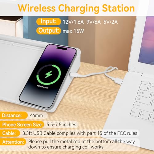 Small Glass Desktop Whiteboard Dry Erase Board with Wireless Charger Station - Computer Pad Keyboard Stand with Organizer for Home, School, Office Desk Accessories