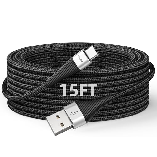 Extra Long USB to USB C Cable 15FT, Type A to Type C Cord Fast Charging Durable Braided Charger for iPhone 17 Pro Max, 16/15 Plus, iPad Pro/Air/Mini/10, Samsung, Pixel, Moto, Android Phones - Black - color: Black, size: 15 FT - 1 Pack, style: USB A to USB