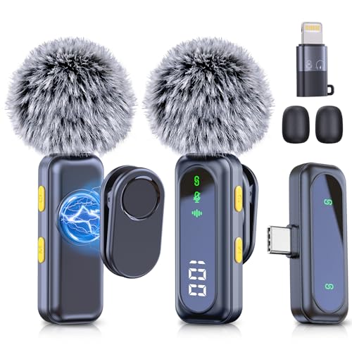 RICCHI Wireless Lavalier Microphone for iPhone iPad and Android Phone, 2pcs Mini Microphone with Noise Reduction Lapel Mic for Video Recording Interview Podcast YouTube TikTok