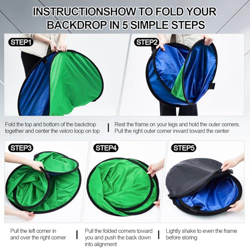 Tingjoo 2 Pack Foldable Photo Backdrop with Stand, 3.3 x 5 ft Double Sided Green Blue Black White 2 in 1 Screen, Portable Photo Backdrop and Stand Kit for Headshot, Video Recording, Live Streaming