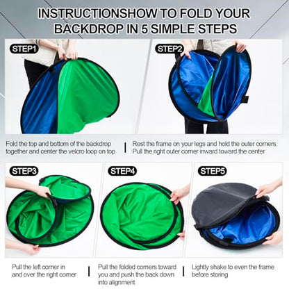 Tingjoo 2 Pack Foldable Photo Backdrop with Stand, 3.3 x 5 ft Double Sided Green Blue Black White 2 in 1 Screen, Portable Photo Backdrop and Stand Kit for Headshot, Video Recording, Live Streaming