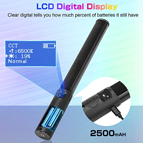 RGB Video Light Wand, Handheld Multi Color LED Tube Light Stick with Remote Control, Dimmable 2500K-6500K CRI97+ Full-Color LED Light with 2500mAh Rechargeable Battery, 12 Light Scenes