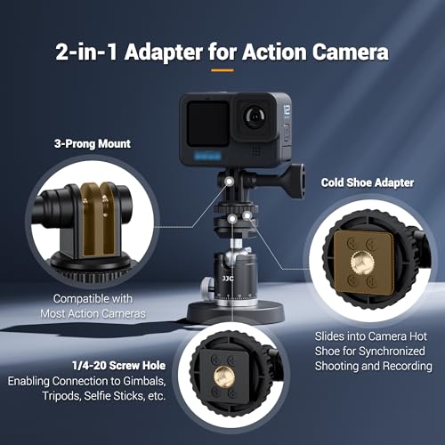 2-in-1 Action Camera Hot Shoe Mount Adapter, Tripod Mount & Cold Shoe Camera Adapter for Osmo Action 5 pro 4 for GoPro Hero 13 12 11 10 9, On 1/4"-20 Tripod DSLR LED Light Selfie Stick Monopod