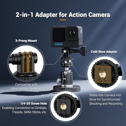 2-in-1 Action Camera Hot Shoe Mount Adapter, Tripod Mount & Cold Shoe Camera Adapter for Osmo Action 5 pro 4 for GoPro Hero 13 12 11 10 9, On 1/4"-20 Tripod DSLR LED Light Selfie Stick Monopod
