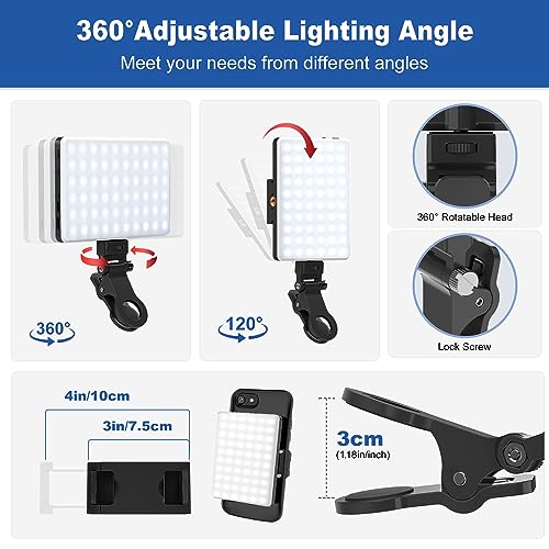 Selfie Light, Phone Light with Front & Back Clip, 60 LED Portable Light with 3 Modes, 5000mAh Rechargeable Video Light for Phone, iPhone, IPad, Laptop, TikTok, Makeup, Live Stream, Vlog(Black) - color: Black
