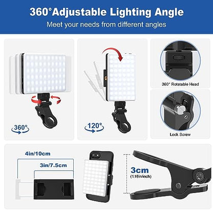 Selfie Light, Phone Light with Front & Back Clip, 60 LED Portable Light with 3 Modes, 5000mAh Rechargeable Video Light for Phone, iPhone, TikTok, Vlog Photographic Lighting Monolights(2 Pack) - color: 2Pack Black