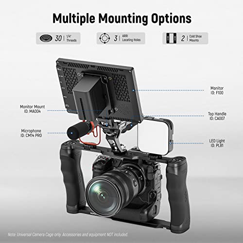 NEEWER Video Camera Cage Rig with Arca Type Base/Dual Grips/Expansion Holes/15mm Rods, Universal Stabilizer Compatible with Sony Canon Nikon DSLR/DSLM, Compatible with SmallRig Accessories, CA016 - style: CA016