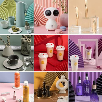 24 Colors Small Product Backdrops Photography Background Paper with Stand 12PCS 34x17inch Flat Lay Backdrop for Cosmetics Jewelry Products and Food - color: 24 Colors Red Yellow Purple
