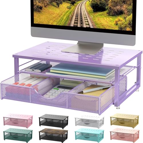 gianotter Computer Monitor Stand Riser, office organizer with Drawer, Office Organizers Storage for Classroom Office Supplies (Purple) - color: Purple