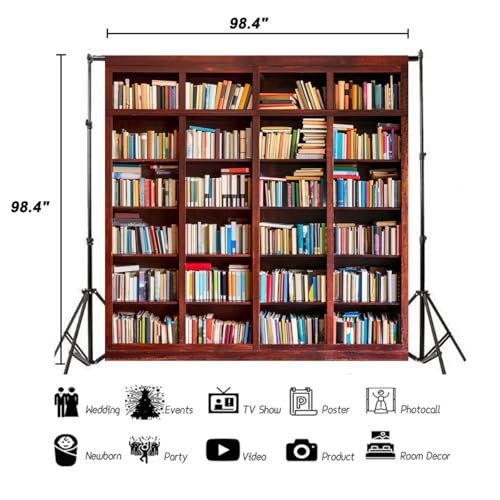 AOFOTO 8x8ft Bookshelf Backdrop Bookcase Photography Background Books School Library for Video Recording Man Boy Girl Child Adult Portrait Seamless Photo Shoot Studio Props Video Drop Vinyl Wallpaper - size: 8x8ft