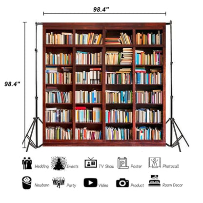 AOFOTO 8x8ft Bookshelf Backdrop Bookcase Photography Background Books School Library for Video Recording Man Boy Girl Child Adult Portrait Seamless Photo Shoot Studio Props Video Drop Vinyl Wallpaper - size: 8x8ft